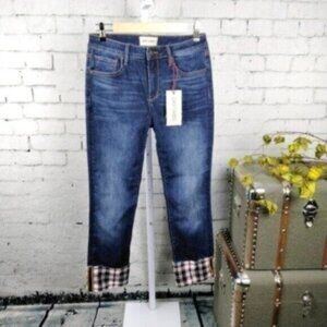 Driftwood Colette Plaid Flannel Cropped Jeans Blue Size 27